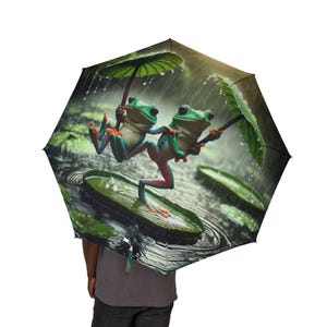 Frog Design Foldable Umbrella, Whimsical Rainy Day Accessory (Semi-Automatic)