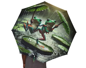 Paraguas plegable con diseño de rana, accesorio ideal para días lluviosos (semiautomático)