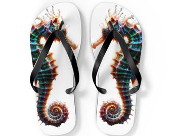 Tongs hippocampe - chaussures d'été de plage tropicale, sandales pour amoureux de l'océan, chaussures de vacances à la plage, tongs créature marine, mariage sur la plage