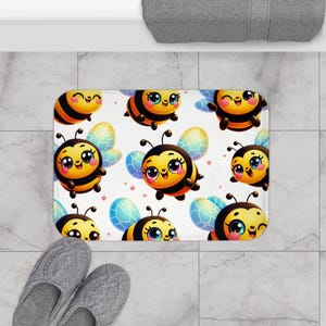 Cartoon Bee Bath Mat – Memory Foam Kids Bathroom Decor