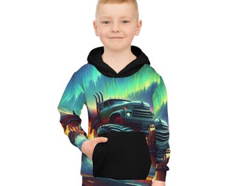 Sudadera con capucha de Monster Truck para niños: sudadera con gráficos coloridos para niños y niñas aventureros