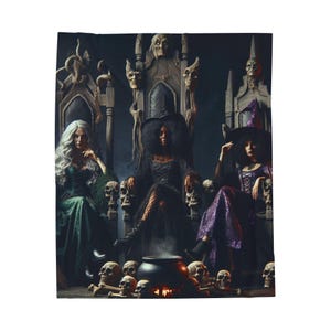 Velveteen Plush Blanket: Witches, Black Cat Gothic Home Decor