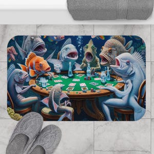 Alfombra de baño con diseño de pez póker: divertida decoración náutica para el baño