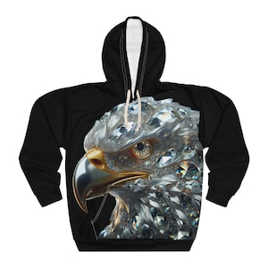 Glimmende Eagle-trui met capuchon - statementstuk voor natuurliefhebbers, cadeau voor vogelliefhebbers, gezellige mode, unieke winterkleding, geweldig