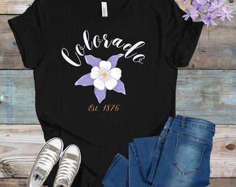 T-shirt Colorado, T-shirt Columbine du Colorado, T-shirt Fleur du Colorado, T-shirt Fleur d'État, T-shirt Columbine