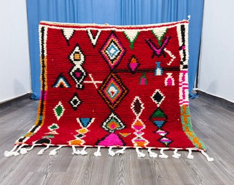 Stunning Moroccan Rug ,  Plain Red Moroccan Carpet , Boujaad Moroccan Rug , Midcentury Modern Decor , Handmade Home Decor , Soft Area Rug