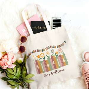 Personalized Teacher Tote Bag, Inspiring Minds, Shaping Futures, Books and Flowers Design, Gift for Teachers, Custom Teacher Appreciation