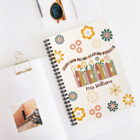 Personalized Teacher Notebook, Inspiring Minds, Shaping Futures, Books and Flowers Design, Custom Teacher Appreciation Gift, Teacher Present
