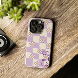 Personalized Checkered Flower Initials Tough Phone Case, Custom Phone Case, Gift for Birthdays, Mothers Day, Fathers Day,