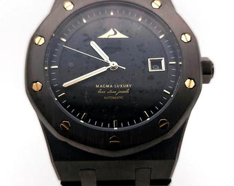 Orologio Pietra Lavica - Atuomatico - Cassa in Titanio - Pezzo Unico al Mondo - 21 Rubini - Edizione Limitata