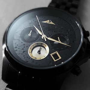 Lava Stone and Titanium Watch,Chronograph and Date. Jubilee Steel Bracelet.Japanese Movement, Unique Dial in the World. Numbered Case.Karios
