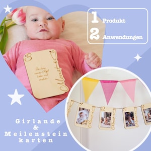 2 en 1 : guirlande de photos et cartes de jalons avec de superbes phrases comme décoration pour le premier anniversaire ou comme cadeau pour les nouveau-nés