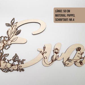Targa in legno per porta con nome desiderato e incisione floreale| Targa per camerette con incisione floreale| Regalo per bambini