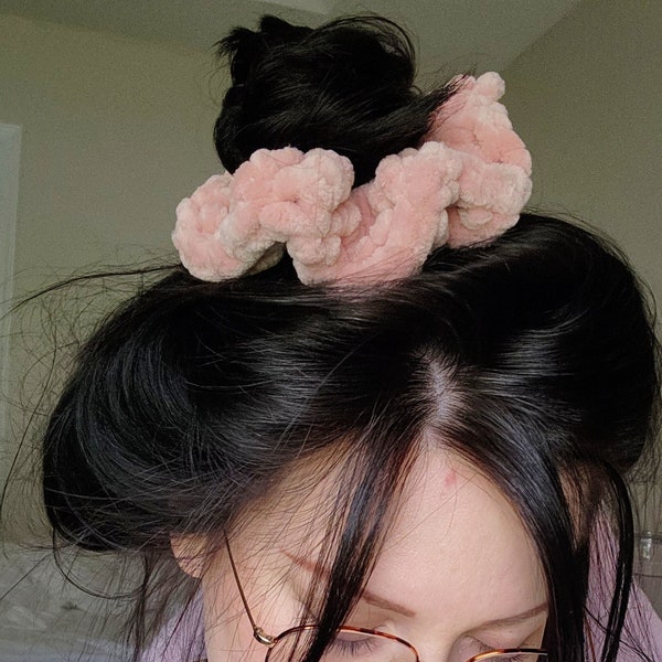 XL Crochet Scrunchie | Large Fluffy Soft Velvet Scrunchie for Hair | Hair Accessories | Pony Tail Holder | Hair Ties | Hair Elastic