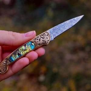 Damascus Pocket Knife Stainless Steel Japanese Leather Sheath Sharp Shell Handle Hunting Knife Folding Knife Outdoor Foldable Camping VG10