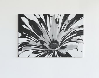 Black and White Paint Splatter Floral Wall Art Canvas Monochrome Minimalist Home Decor