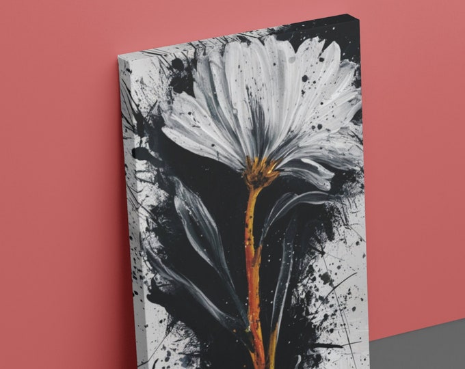 Exquisite Floral Wall Art Canvas Paint Splatter Modern Art Home Decor Design Black and White Housewarming Gift