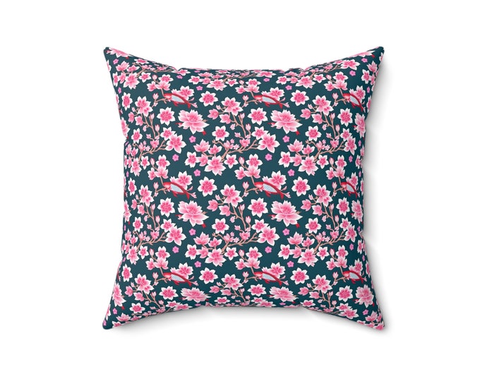 Floral Throw Pillow Cherry Blossom Koi Serenity Decorative Indoor Pillow Living Room Decor