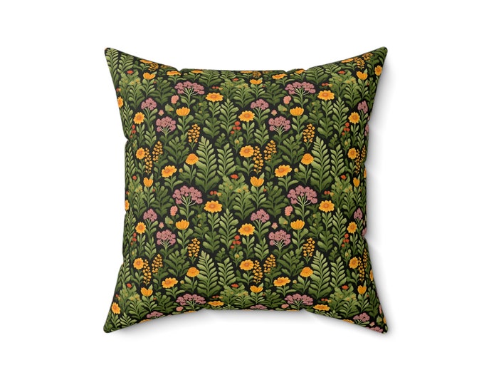 Living Room Throw Pillow Golden Garden Foliage Decorative Floral Indoor Pillow