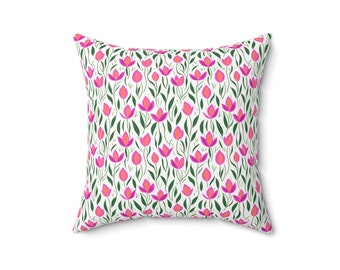 Pink and Green Floral Throw Pillow Hot Pink Blossom Bliss Decorative Indoor Pillow Living Room Decor