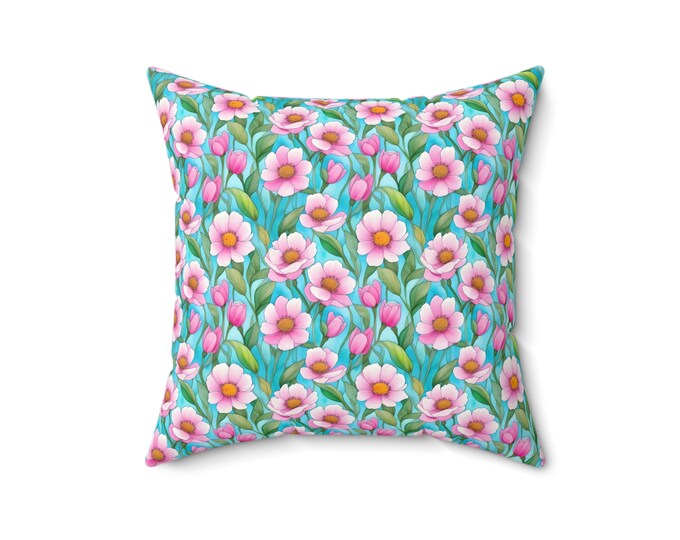Floral Throw Pillow Turquoise Bliss Decorative Indoor Pillow