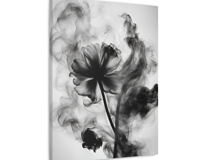 Black And White Floral Wall Art Smokey Flower Abstract Canvas Home Decor Modern Art Design