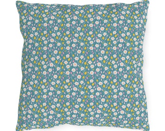 Decorative Patio Pillow Teal Tranquility Floral Outdoor Pillow
