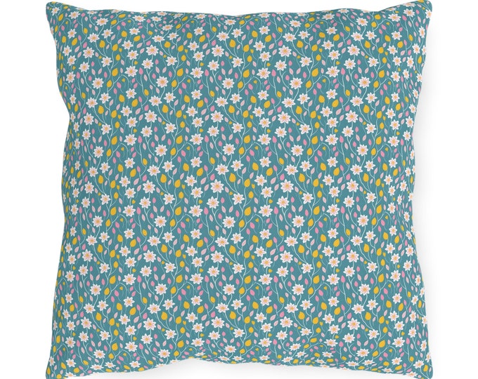 Decorative Patio Pillow Teal Tranquility Floral Outdoor Pillow