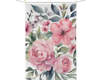 Pink Water Color Floral Microfiber Tea Towel Gift Absorbent Kitchen Towel Dish Cloth Flower Print Kitchen Decor
