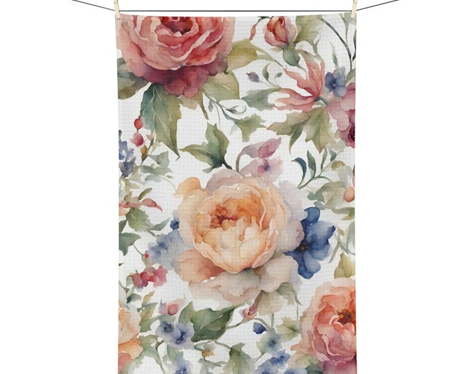Vivid Victorian Water Color Floral Microfiber Tea Towel Gift Absorbent Kitchen Towel Dish Cloth Flower Print Floral Decor