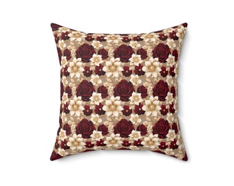 Elegant Throw Pillow Crimson Bloom Decorative Floral Indoor Pillow Living Room Decor