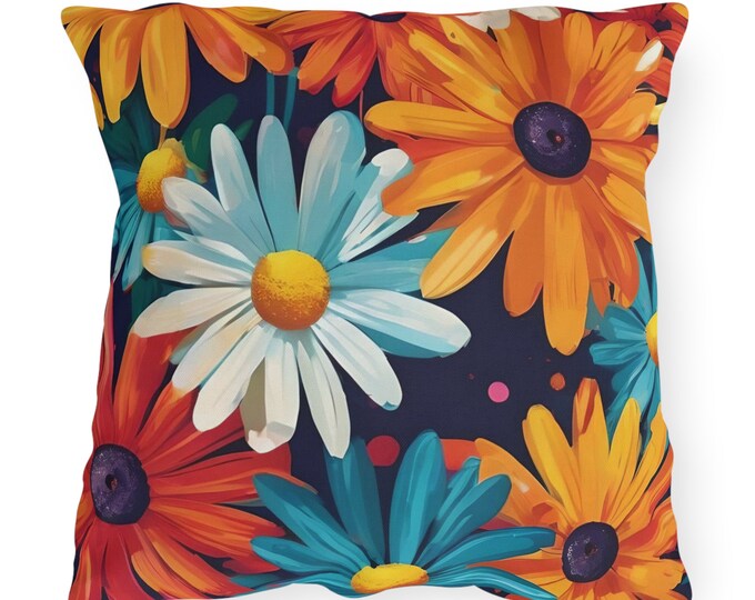 Colorful Summer Daisies Patio Pillow Flowers of Lillian Floral Outdoor Pillow Patio Decor
