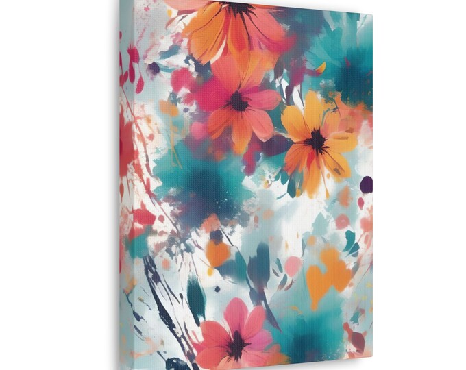 Floral Paint Splatter Wall Art Flowers of Vera Canvas Colorful Home Decor