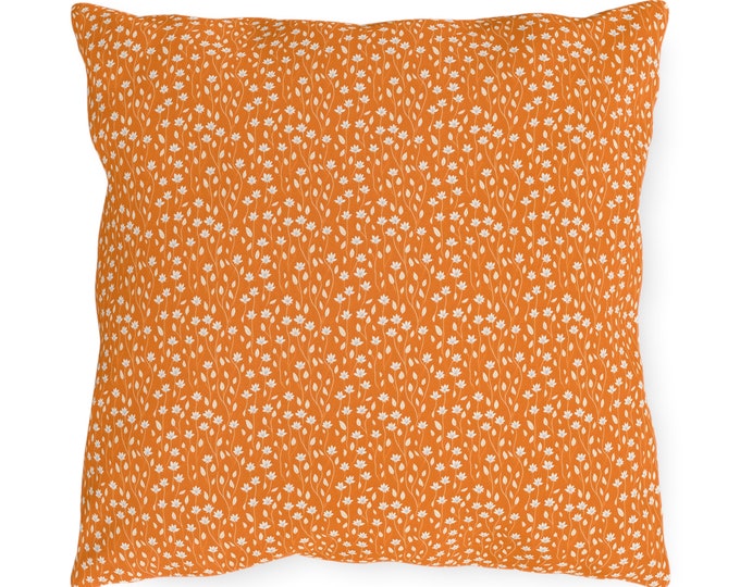 Orange Floral Patio Pillow Decorative Sunset Petals Outdoor Pillow