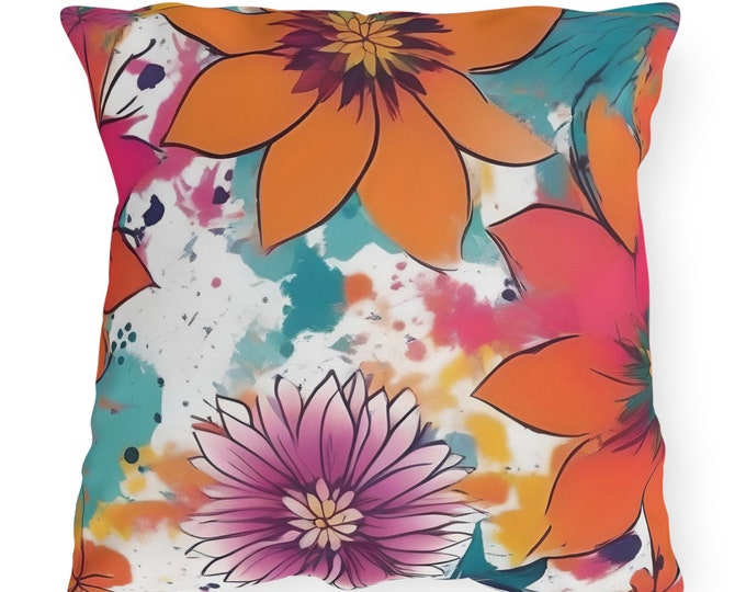 Color Pop Paint Splatter Patio Pillow Flowers of Juliette Outdoor Pillow