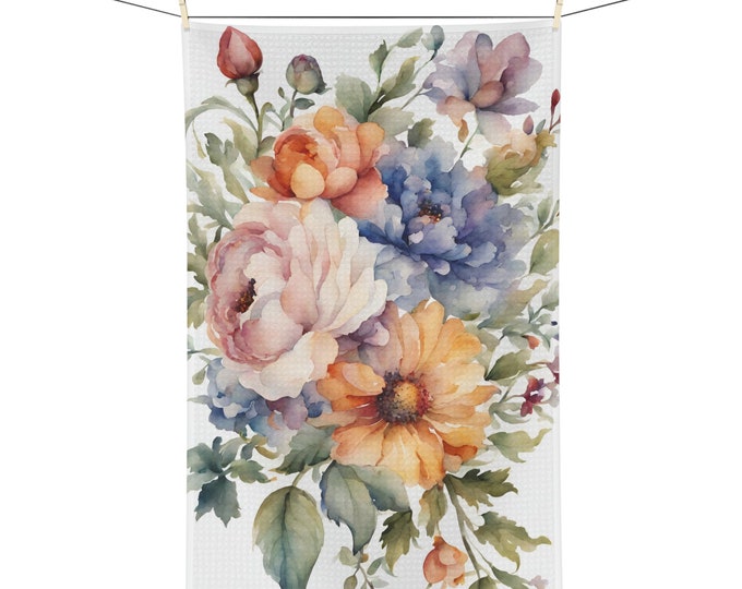 Colorful Water Color Bouquet Microfiber Tea Towel Gift Absorbent Kitchen Towel Dish Cloth Flower Print Floral Decor