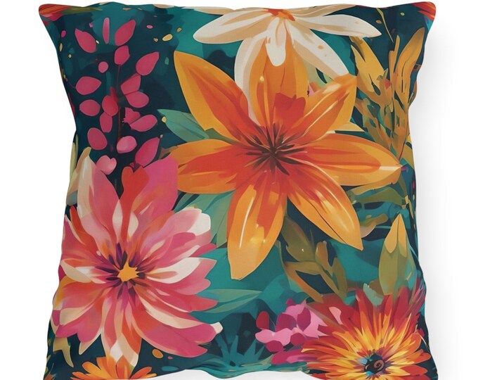 Colorful Floral Outdoor Pillow Flowers of Callie Patio Pillow