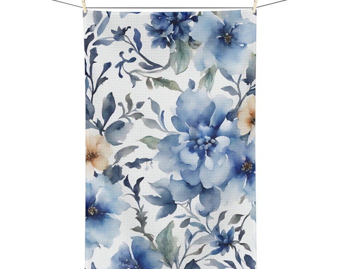 Blue Floral Water Microfiber Tea Towel Gift Absorbent Kitchen Towel Dish Cloth Victorian Flower Print Kitchen Decor
