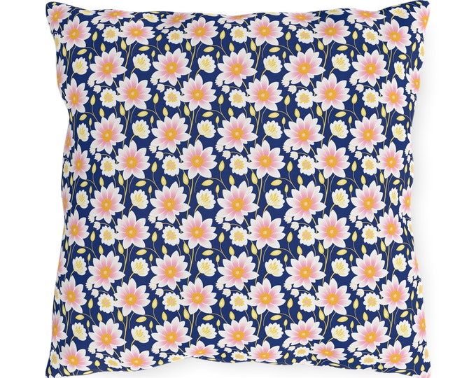 Floral Patio Pillow Sunny Blooms Midnight Blue Decorative Outdoor Pillow