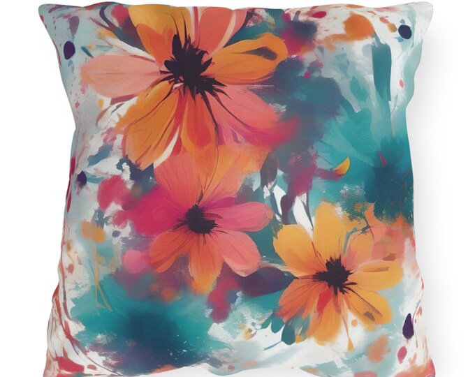 Colorful Floral Art Patio Pillow Flowers of Vera Outdoor Pillow