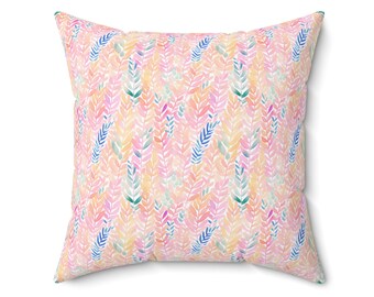 Watercolor Leaves Throw Pillow Colorful Foliage Splash Decorative Indoor Pillow