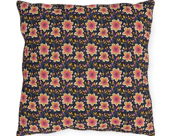 Floral Patio Pillow Twilight Blossom: Pink Petal Delight Decorative Outdoor Pillow