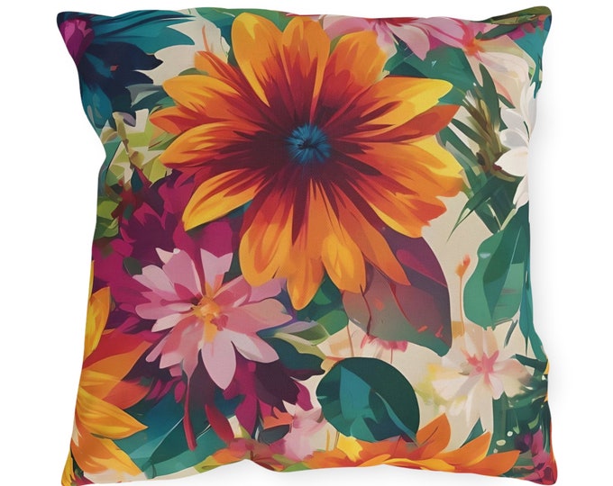 Bright and Colorful Patio Pillow Flowers of Myla Floral Outdoor Pillow Patio Decor