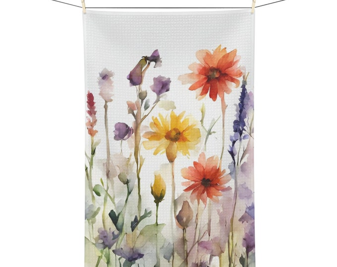 Water Color Floral Microfiber Tea Towel Kitchen Towel Flower Print Dish Cloth Absorbent Cloth Floral Decor