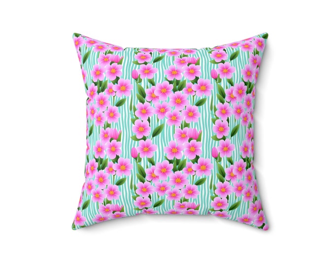 Floral Throw Pillow Pink Petals Shoreline Decorative Indoor Pillow Living Room Decor