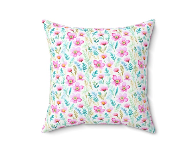 Floral Throw Pillow Whimsical Garden Watercolor Decorative Indoor Pillow