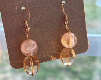 Peachy Pink Bead Dangle Earrings