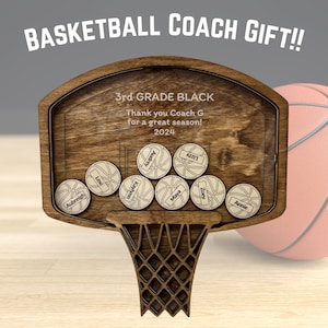 Regalo personalizado de madera para entrenador de baloncesto: plantilla del equipo, fin de temporada