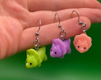 Solid Colors Tiny cute 3D dinosaur Triceratops Earrings, kawaii dinosaur earrings, nickel-free lightweight hypoallergenic, Dino gifts, cute