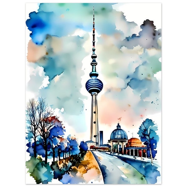 Aluminum Print - Berlin Fernsehturm Aquarell